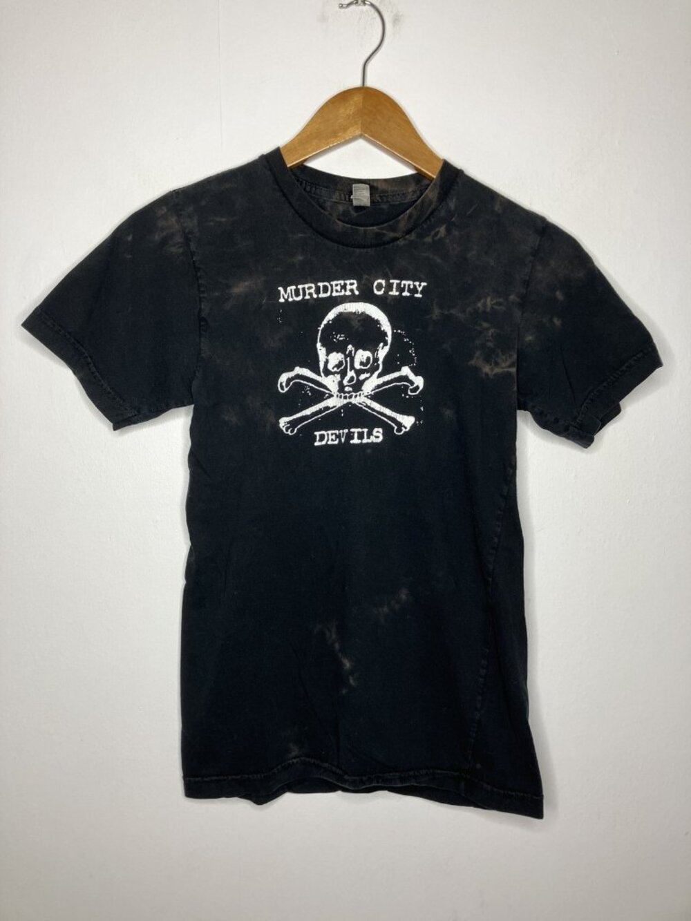 Murder City Devils Skull Band Graphic T-Shirt Women's XS Black Distressed Bleach